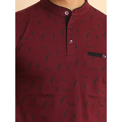 PKRKART Men's Casual Cotton Printed Mandarin Collar Half Sleeve T-Shirt (Plum)