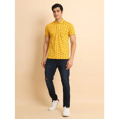 PKRKART Men's Casual Cotton Printed Polo Neck Half Sleeve T-Shirt (Mustard)
