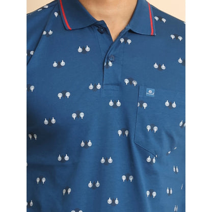 PKRKART Men's Casual Cotton Printed Polo Neck Half Sleeve T-Shirt (Blue)