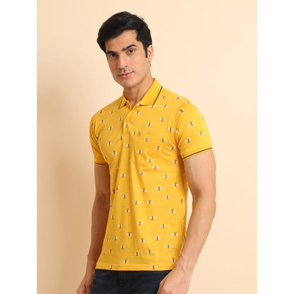 PKRKART Men's Casual Cotton Printed Polo Neck Half Sleeve T-Shirt (Mustard)
