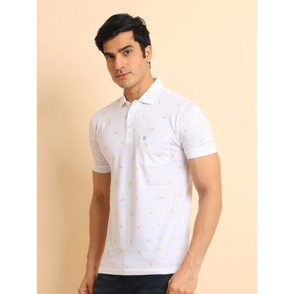 PKRKART Men's Casual Cotton Printed Polo Neck Half Sleeve T-Shirt (White)