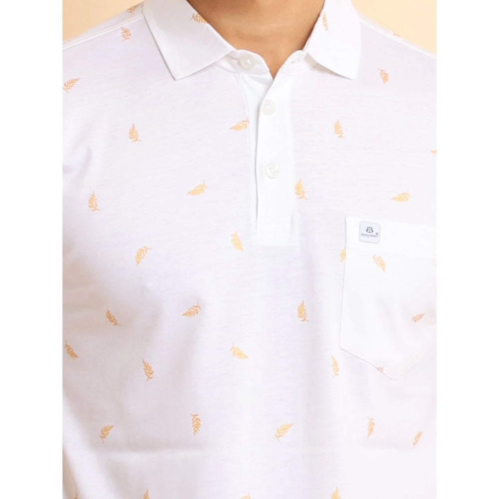 PKRKART Men's Casual Cotton Printed Polo Neck Half Sleeve T-Shirt (White)
