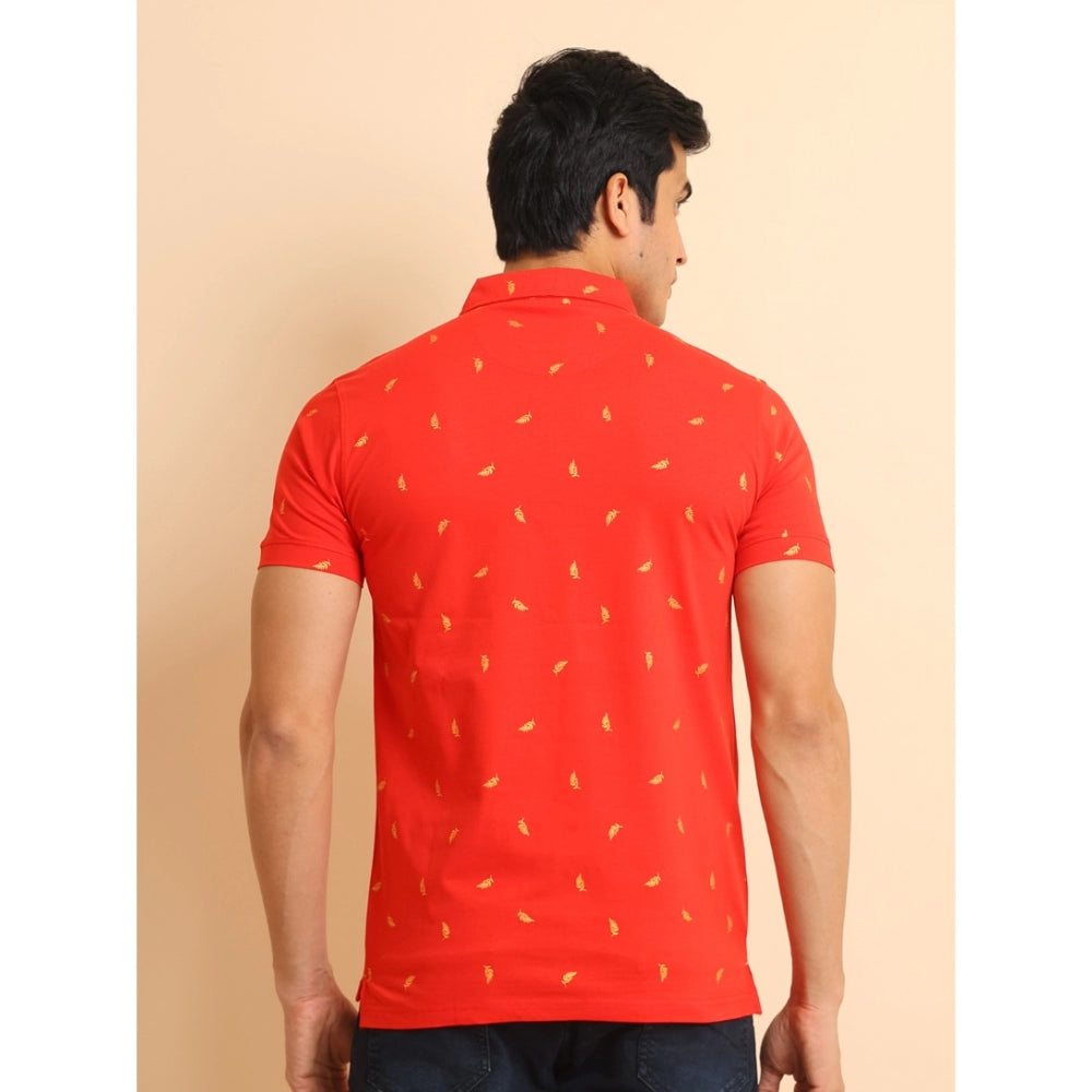 PKRKART Men's Casual Cotton Printed Polo Neck Half Sleeve T-Shirt (Red)