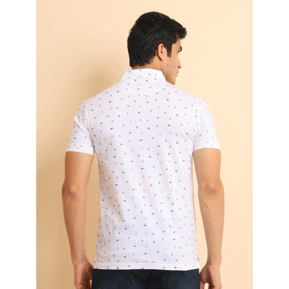 PKRKART Men's Casual Cotton Printed Polo Neck Half Sleeve T-Shirt (White)