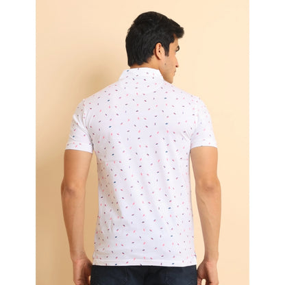 PKRKART Men's Casual Cotton Printed Polo Neck Half Sleeve T-Shirt (White)