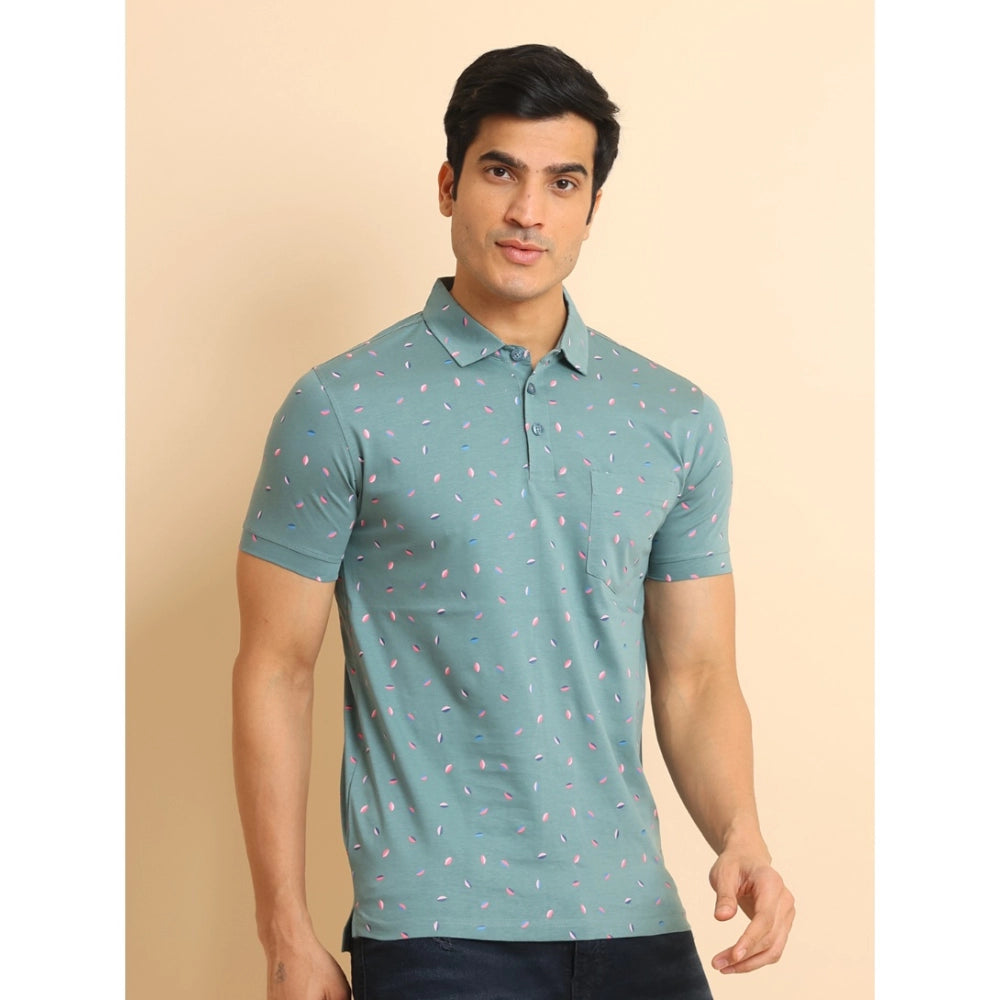 PKRKART Men's Casual Cotton Printed Polo Neck Half Sleeve T-Shirt (Grey)