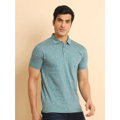 PKRKART Men's Casual Cotton Printed Polo Neck Half Sleeve T-Shirt (Grey)
