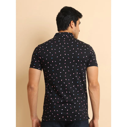 PKRKART Men's Casual Cotton Printed Polo Neck Half Sleeve T-Shirt (Black)