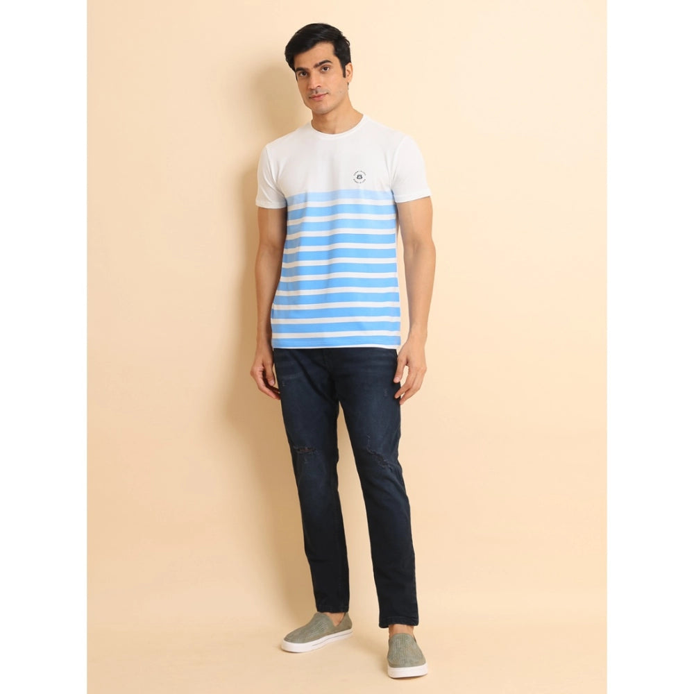 PKRKART Men's Casual Cotton Printed Round Neck Half Sleeve T-Shirt (Blue)
