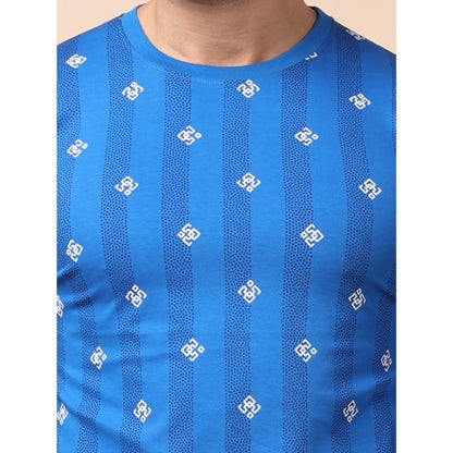 PKRKART Men's Casual Cotton Printed Round Neck Full Sleeve T-Shirt (Blue)