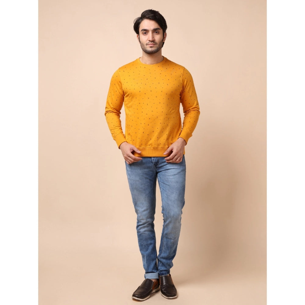 PKRKART Men's Casual Cotton Printed Round Neck Full Sleeve Sweat T-Shirt (Mustard)