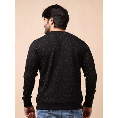 PKRKART Men's Casual Cotton Printed Round Neck Full Sleeve Sweat T-Shirt (Black)