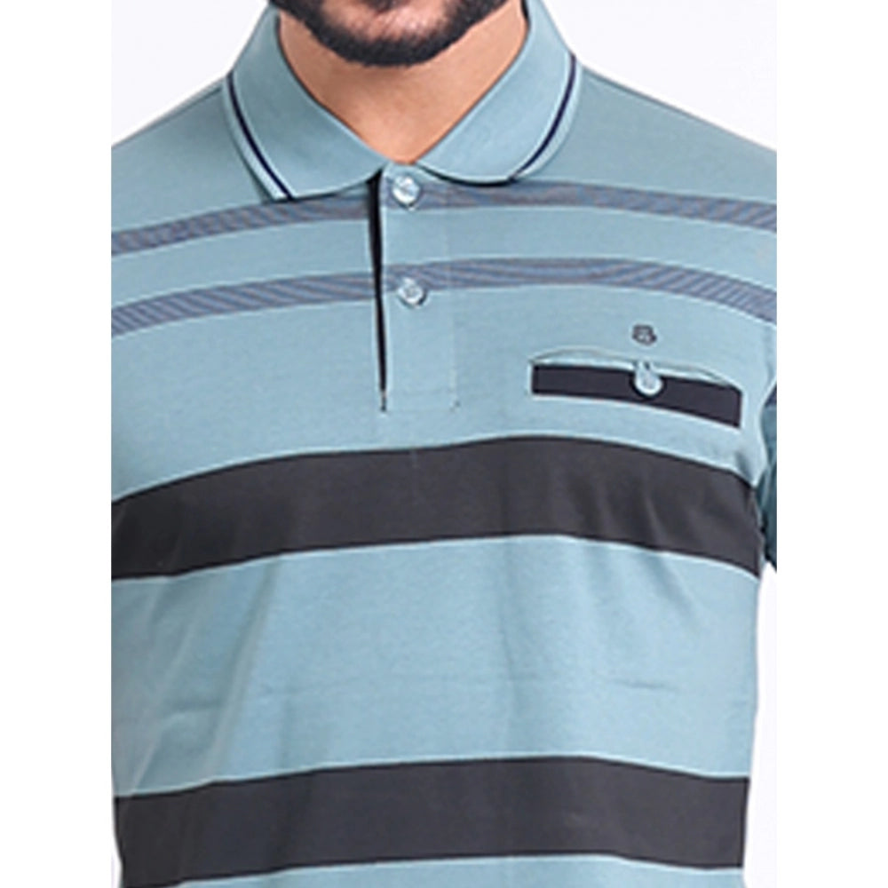 PKRKART Men's Casual Cotton Printed Polo Neck Half Sleeve T-Shirt (Green)