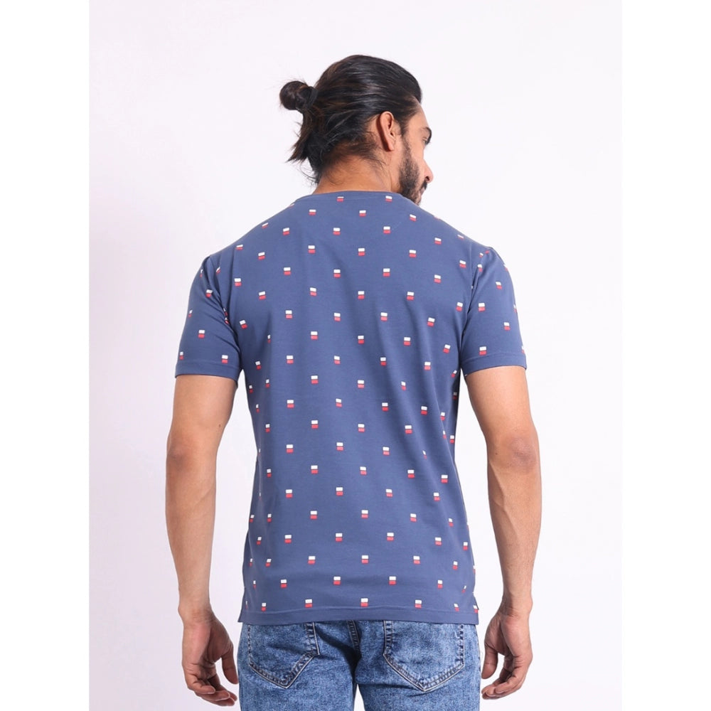 PKRKART Men's Casual Cotton Printed Round Neck Half Sleeve T-Shirt (Blue)