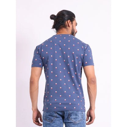 PKRKART Men's Casual Cotton Printed Round Neck Half Sleeve T-Shirt (Blue)