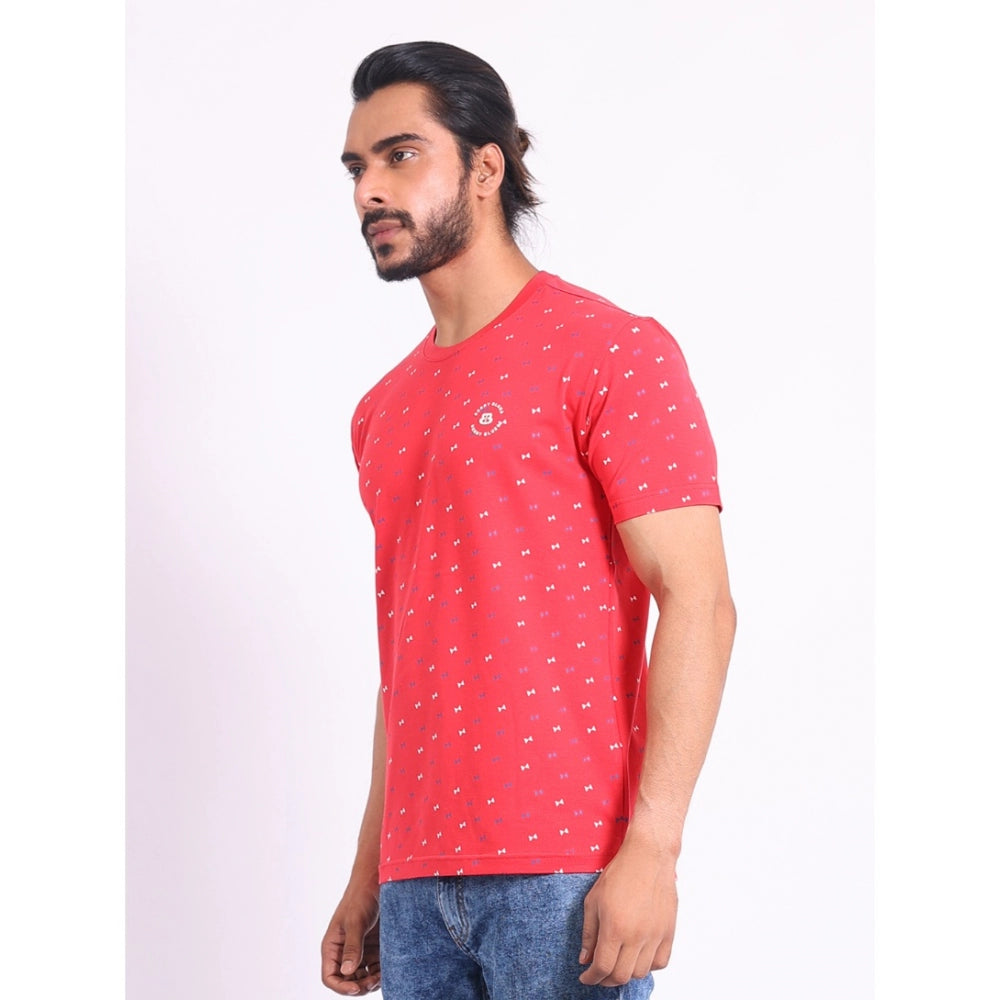PKRKART Men's Casual Cotton Printed Round Neck Half Sleeve T-Shirt (Red)