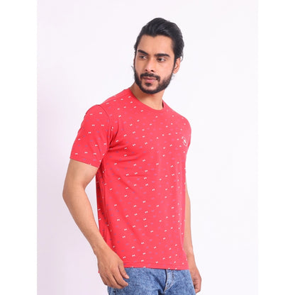 PKRKART Men's Casual Cotton Printed Round Neck Half Sleeve T-Shirt (Red)