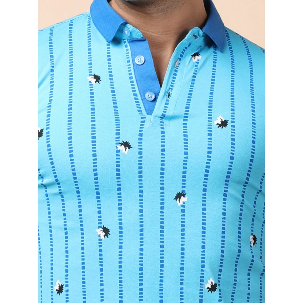 PKRKART Men's Casual Cotton Printed Polo Neck Half Sleeve T-Shirt (Skyblue)