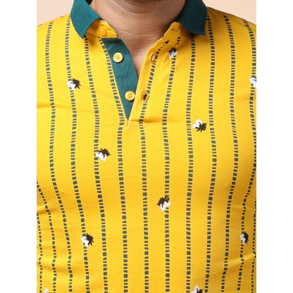 PKRKART Men's Casual Cotton Printed Polo Neck Half Sleeve T-Shirt (Yellow)
