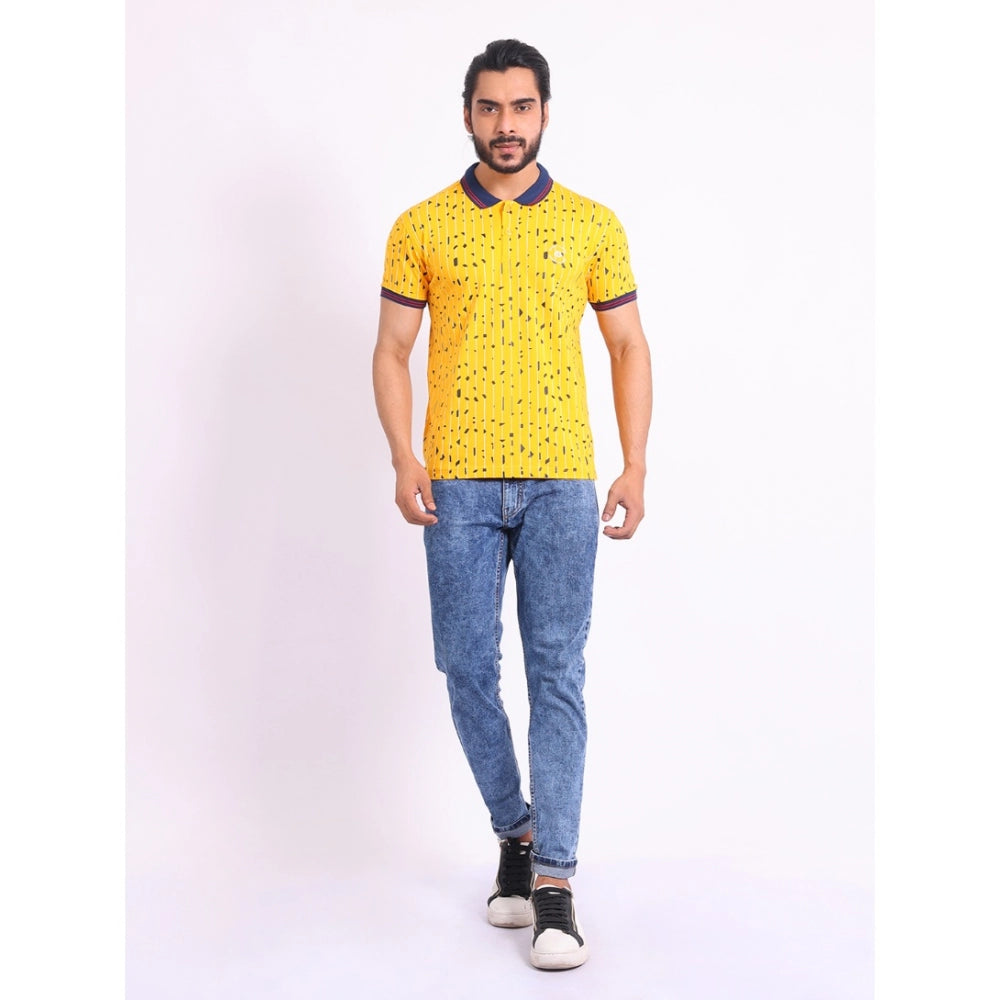 PKRKART Men's Casual Cotton Printed Polo Neck Half Sleeve T-Shirt (Turmeric)