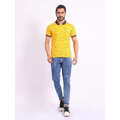 PKRKART Men's Casual Cotton Printed Polo Neck Half Sleeve T-Shirt (Turmeric)