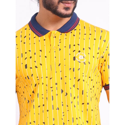 PKRKART Men's Casual Cotton Printed Polo Neck Half Sleeve T-Shirt (Turmeric)