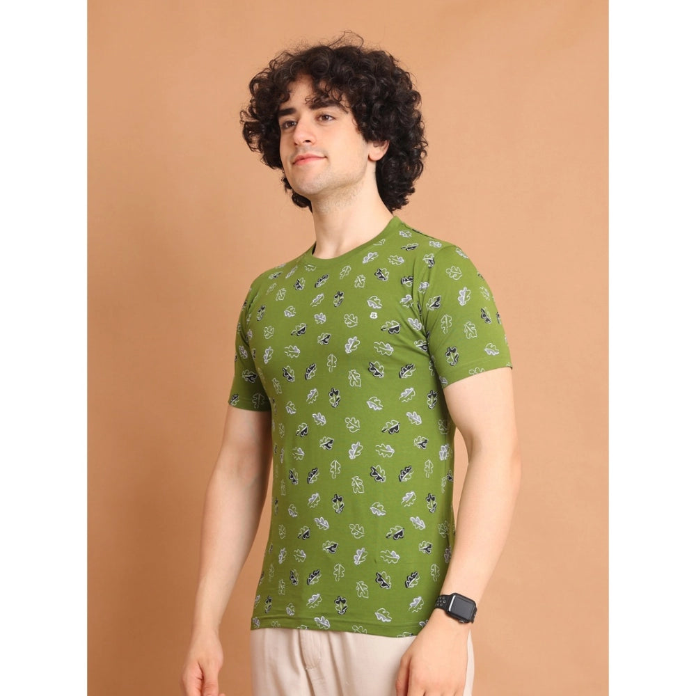 PKRKART Men's Casual Cotton Printed Round Neck Half Sleeve T-Shirt (Green)