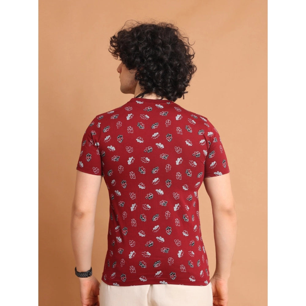 PKRKART Men's Casual Cotton Printed Round Neck Half Sleeve T-Shirt (Maroon)