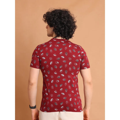 PKRKART Men's Casual Cotton Printed Round Neck Half Sleeve T-Shirt (Maroon)