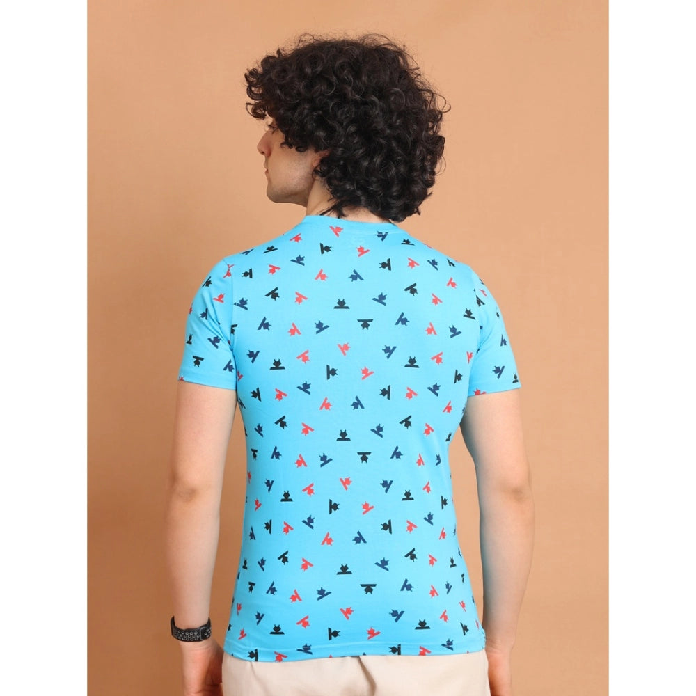 PKRKART Men's Casual Cotton Printed Round Neck Half Sleeve T-Shirt (Skyblue)