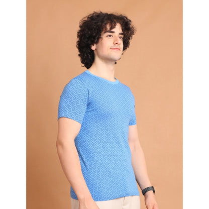 PKRKART Men's Casual Cotton Printed Round Neck Half Sleeve T-Shirt (LightBlue)