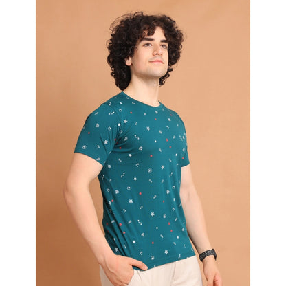 PKRKART Men's Casual Cotton Printed Round Neck Half Sleeve T-Shirt (Green)