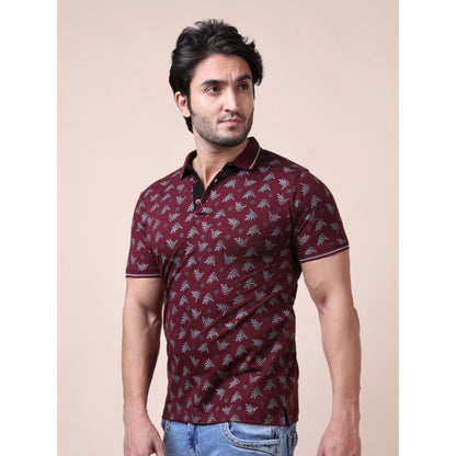 PKRKART Men's Casual Cotton Printed Polo Neck Half Sleeve T-Shirt (Plum)