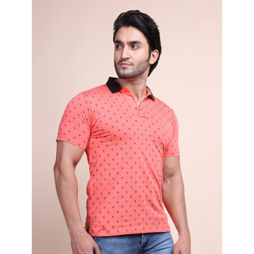 PKRKART Men's Casual Cotton Printed Polo Neck Half Sleeve T-Shirt (Red)