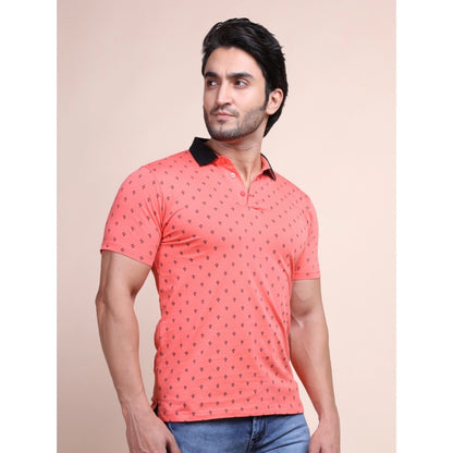 PKRKART Men's Casual Cotton Printed Polo Neck Half Sleeve T-Shirt (Red)