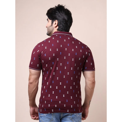PKRKART Men's Casual Cotton Printed Polo Neck Half Sleeve T-Shirt (Plum)