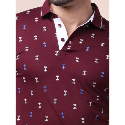PKRKART Men's Casual Cotton Printed Polo Neck Half Sleeve T-Shirt (Plum)