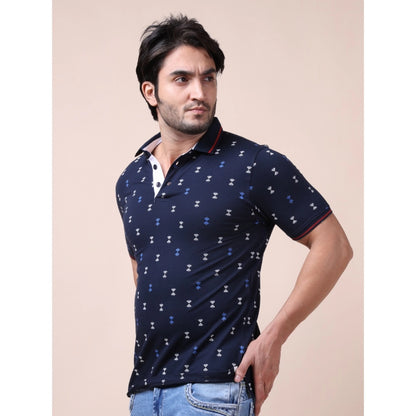 PKRKART Men's Casual Cotton Printed Polo Neck Half Sleeve T-Shirt (Navy)