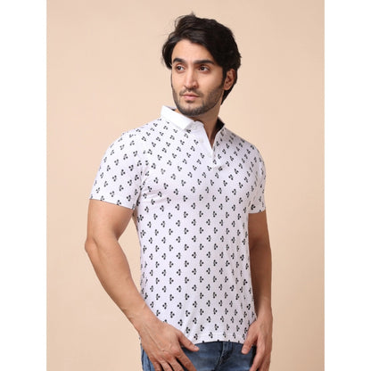 PKRKART Men's Casual Cotton Printed Polo Neck Half Sleeve T-Shirt (White)