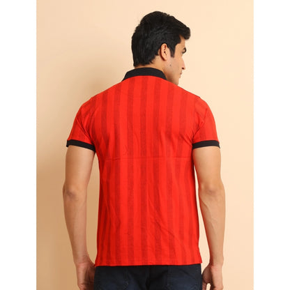 PKRKART Men's Casual Cotton Printed Polo Neck Half Sleeve T-Shirt (Red)