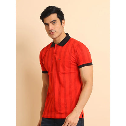 PKRKART Men's Casual Cotton Printed Polo Neck Half Sleeve T-Shirt (Red)