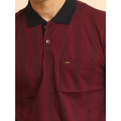 PKRKART Men's Casual Cotton Printed Polo Neck Half Sleeve T-Shirt (Plum)