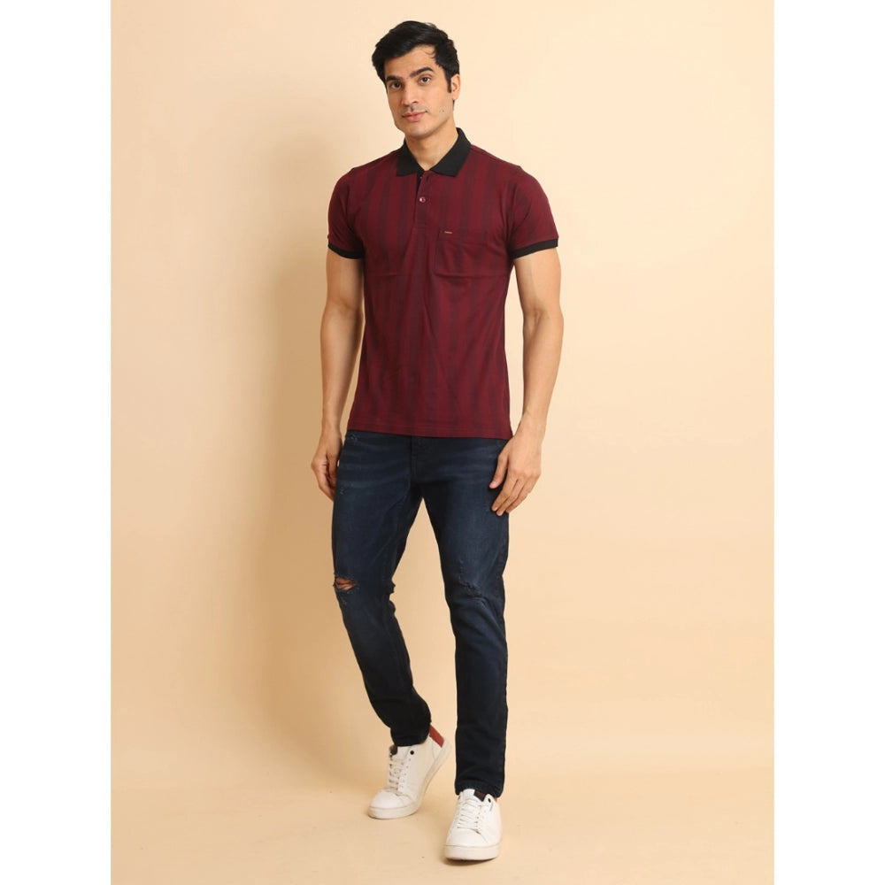 PKRKART Men's Casual Cotton Printed Polo Neck Half Sleeve T-Shirt (Plum)