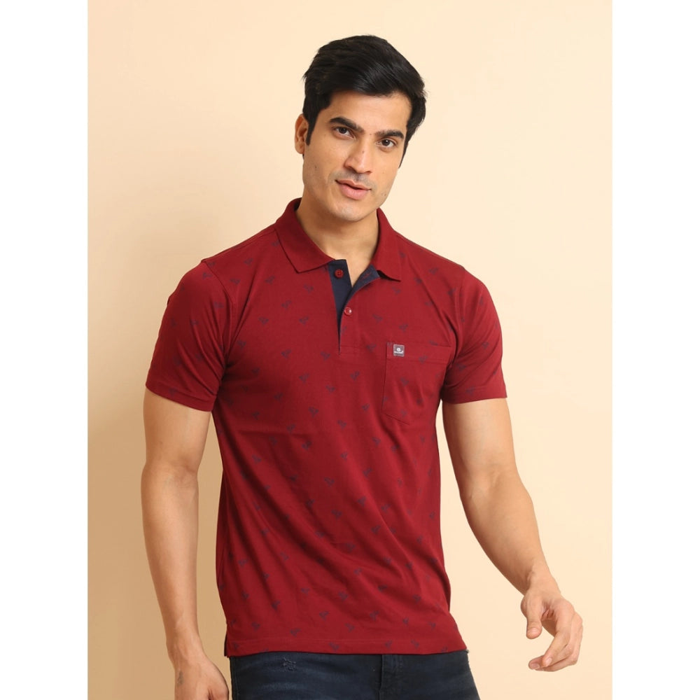 PKRKART Men's Casual Cotton Printed Polo Neck Half Sleeve T-Shirt (Red)