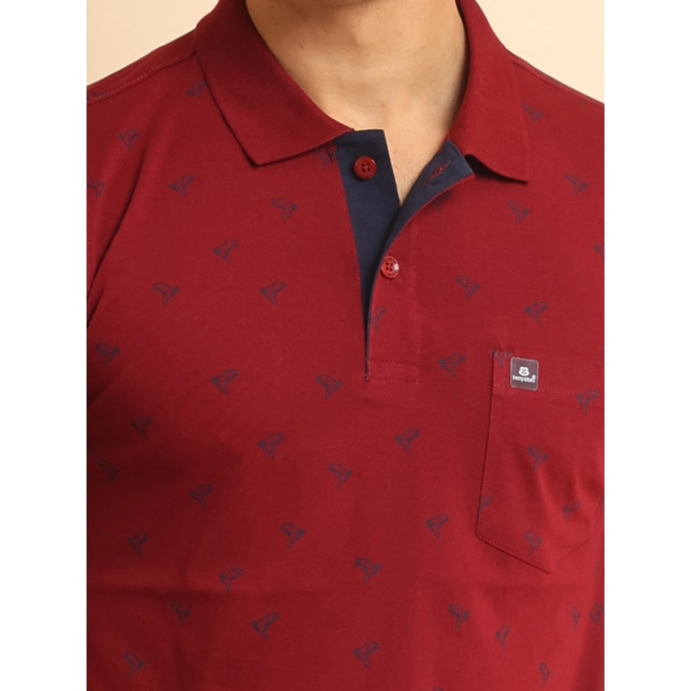 PKRKART Men's Casual Cotton Printed Polo Neck Half Sleeve T-Shirt (Red)