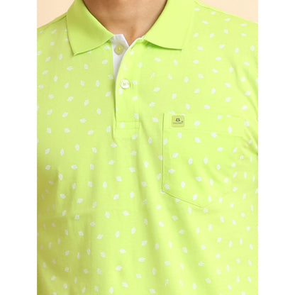 PKRKART Men's Casual Cotton Printed Polo Neck Half Sleeve T-Shirt (Green)