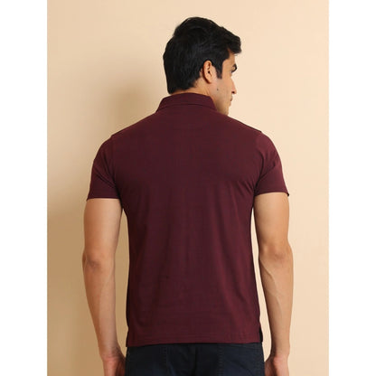 PKRKART Men's Casual Cotton Printed Polo Neck Half Sleeve T-Shirt (Wine)