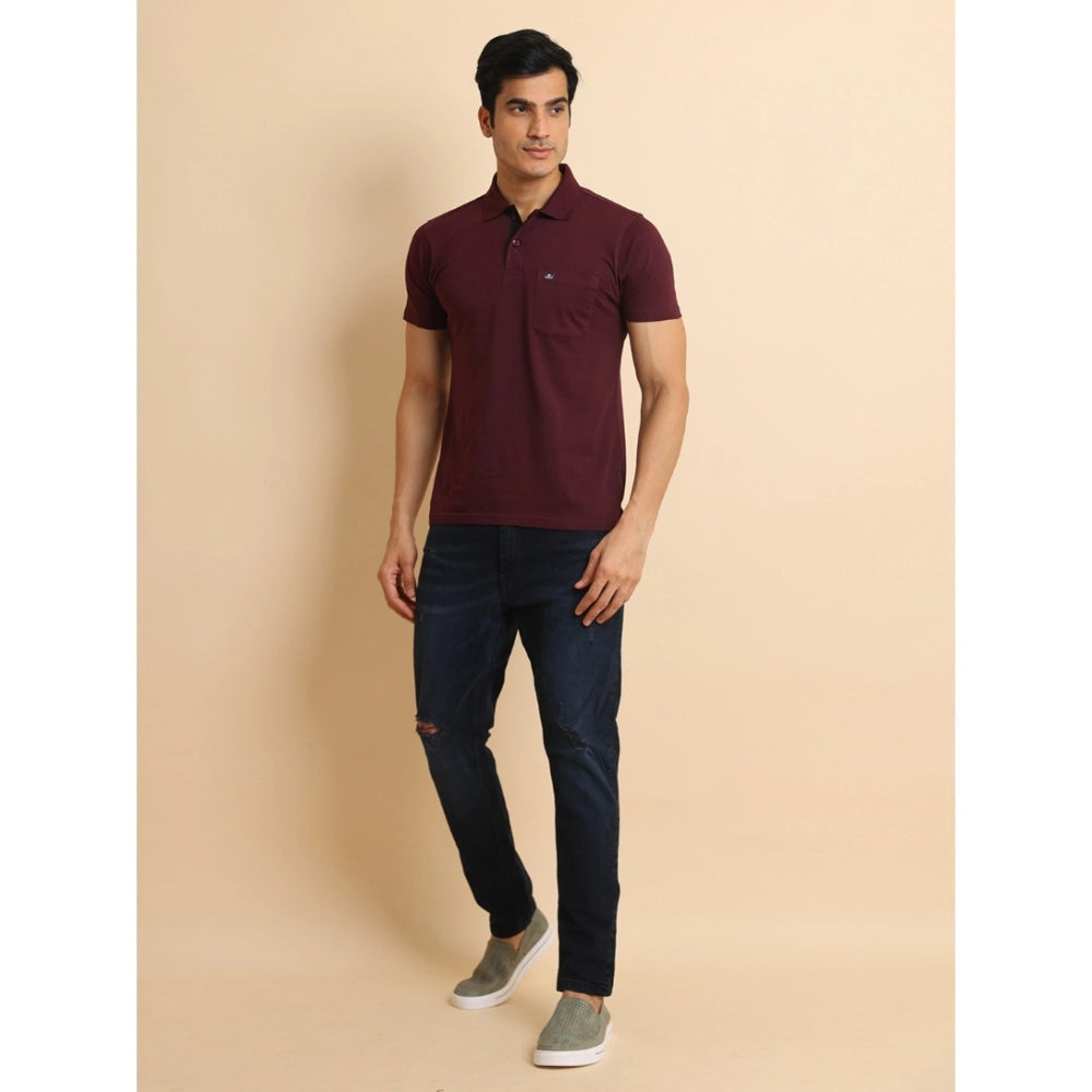 PKRKART Men's Casual Cotton Printed Polo Neck Half Sleeve T-Shirt (Wine)