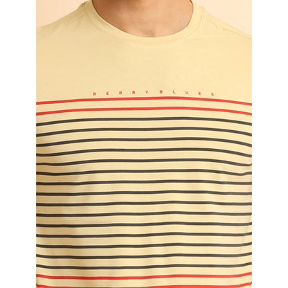 PKRKART Men's Casual Cotton Printed Round Neck Half Sleeve T-Shirt (Beige)