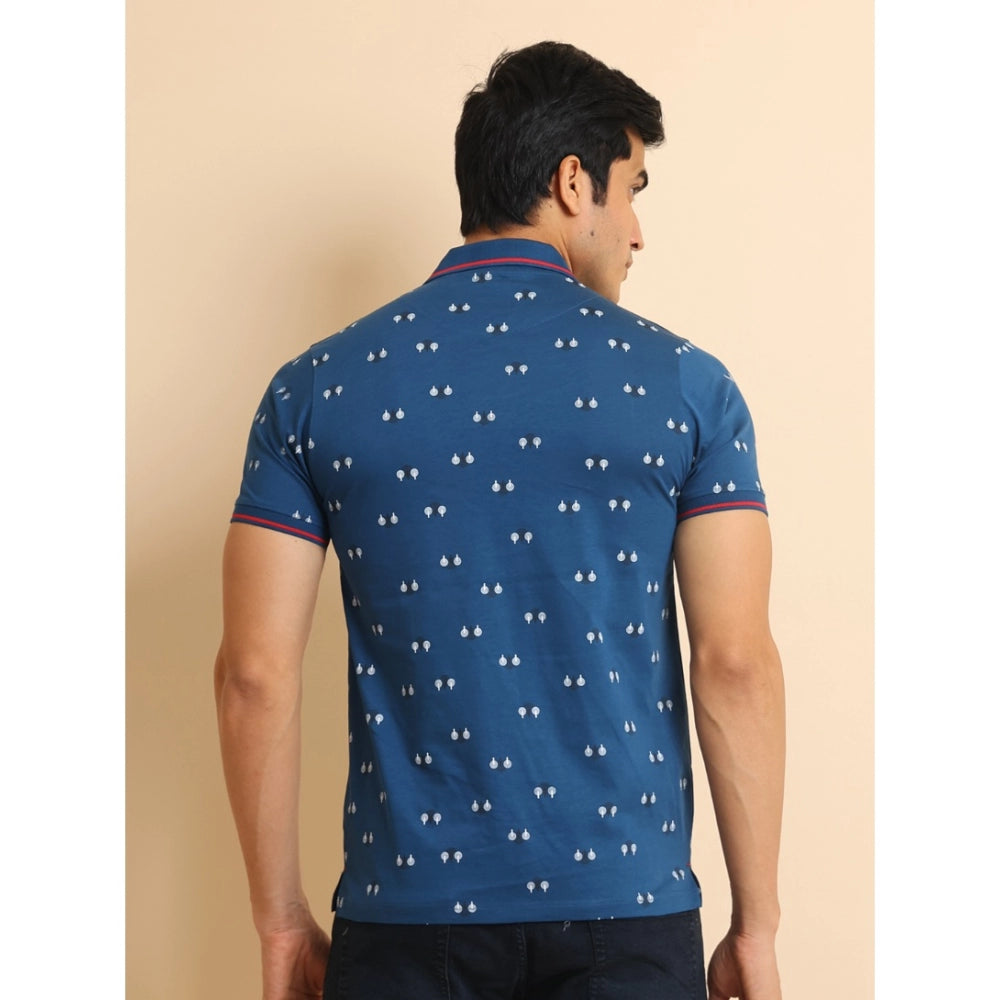 PKRKART Men's Casual Cotton Printed Polo Neck Half Sleeve T-Shirt (Blue)